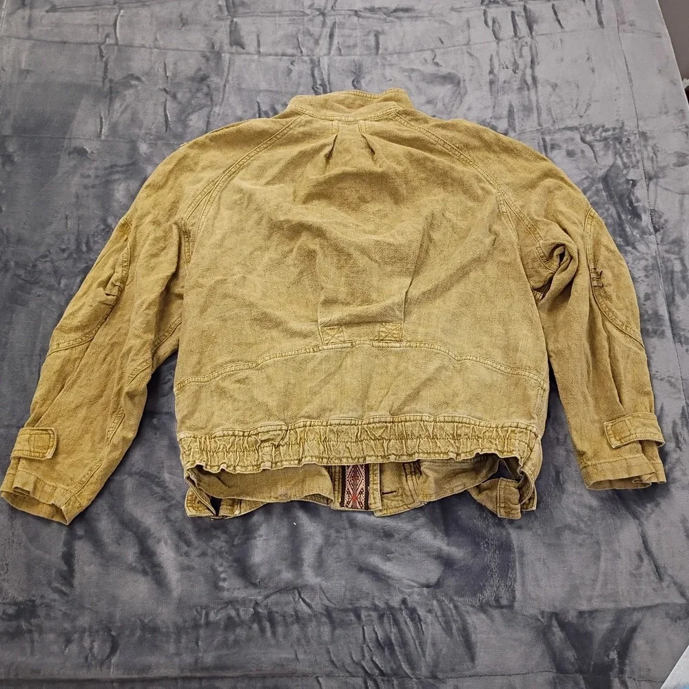 Free People Jayde‎ Safari Military Bomber Jacket Womens M Brown Embroidered Trim